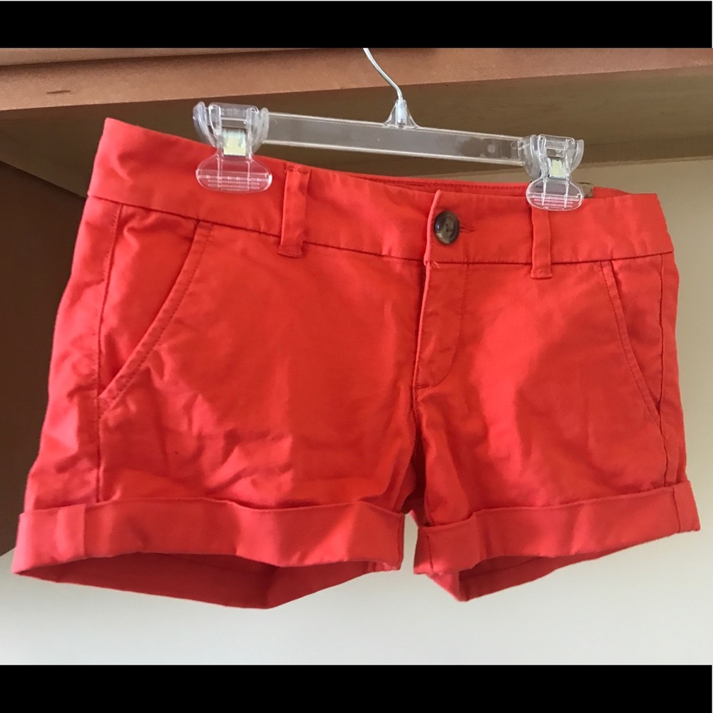 American Eagle orange midi stretch shorts 00